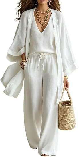 3-Piece Linen Cardigan Vacation Set