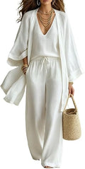 3-Piece Linen Cardigan Vacation Set