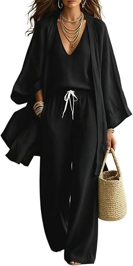 3-Piece Linen Cardigan Vacation Set