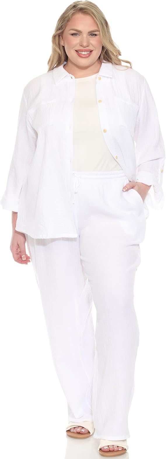 Plus Size Cotton Linen Lounge Beach Set – White Mark