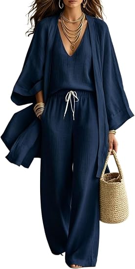 3-Piece Linen Cardigan Vacation Set