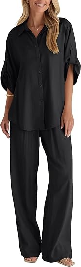 Cotton Button Up Shirt & Wide Leg Pants Set