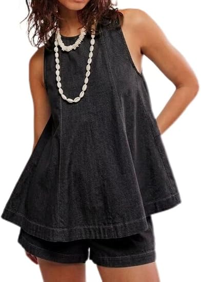 Two-Piece Denim Shorts Tank Set