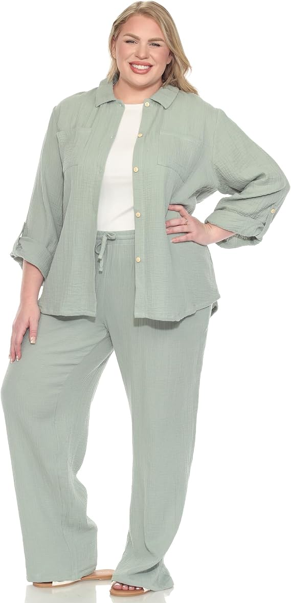 Plus Size Cotton Linen Lounge Beach Set – White Mark