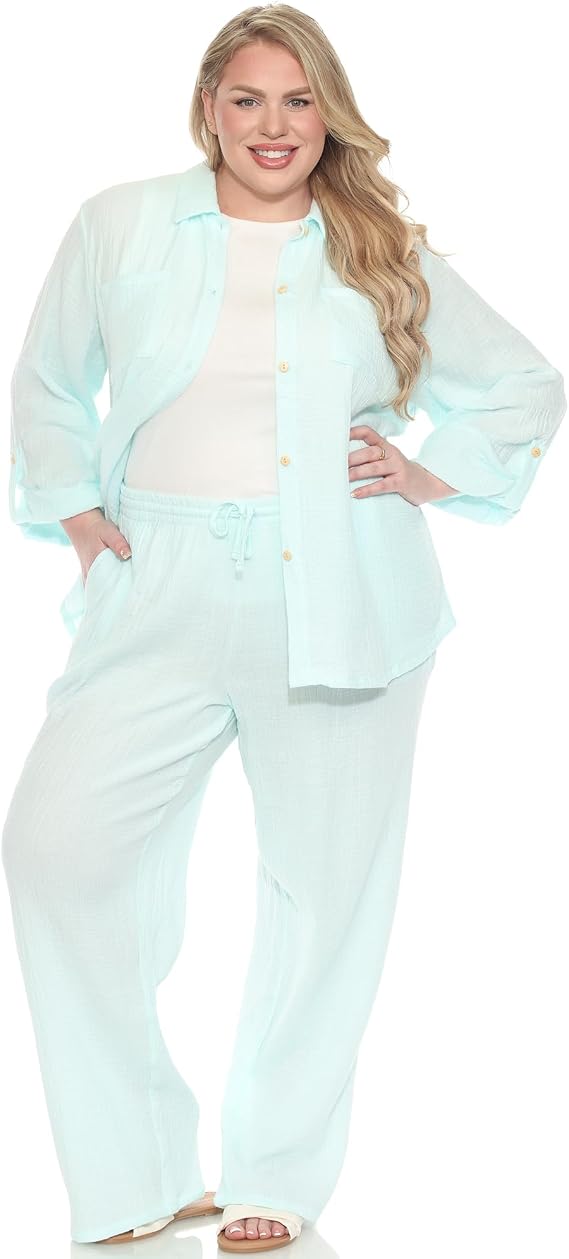 Plus Size Cotton Linen Lounge Beach Set – White Mark