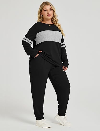 Plus Size Color Block Sweatsuit Set