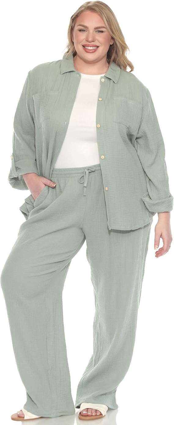 Plus Size Cotton Linen Lounge Beach Set – White Mark