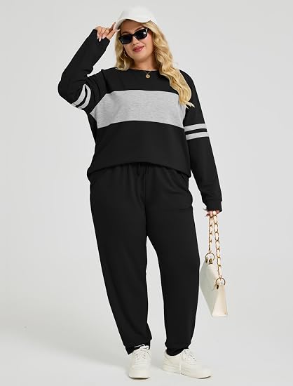Plus Size Color Block Sweatsuit Set