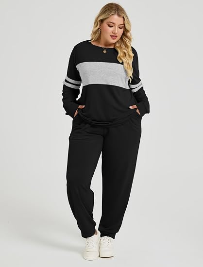 Plus Size Color Block Sweatsuit Set