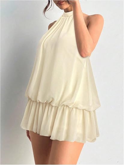 Backless Ruffle Bubble Hem Halter Mini Dress