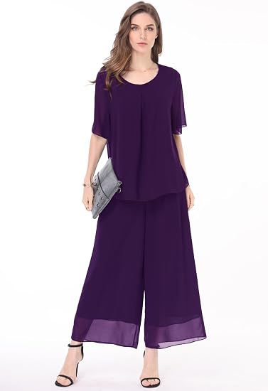 Women's 2-Piece Chiffon Pantsuit Set