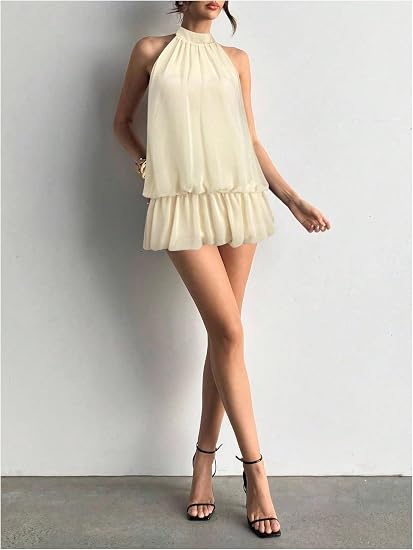 Backless Ruffle Bubble Hem Halter Mini Dress