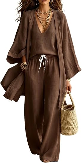 3-Piece Linen Cardigan Vacation Set