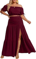 Plus Size Off Shoulder Top & Maxi Skirt Set
