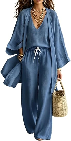 3-Piece Linen Cardigan Vacation Set