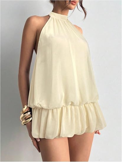 Backless Ruffle Bubble Hem Halter Mini Dress