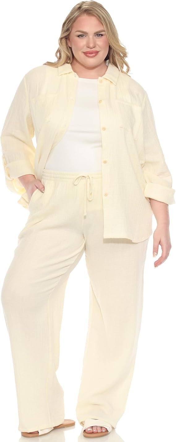 Plus Size Cotton Linen Lounge Beach Set – White Mark