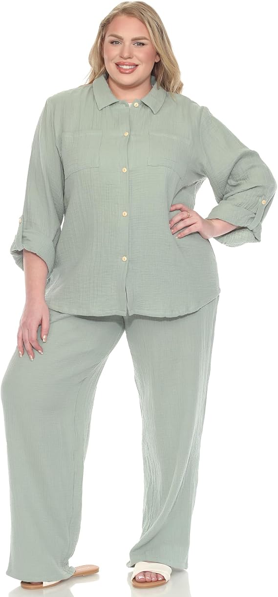 Plus Size Cotton Linen Lounge Beach Set – White Mark