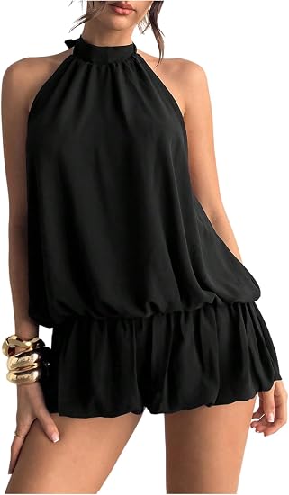 Backless Ruffle Bubble Hem Halter Mini Dress
