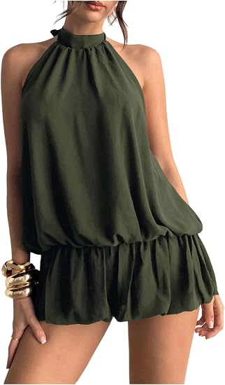 Backless Ruffle Bubble Hem Halter Mini Dress