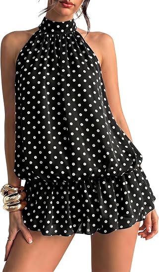 Backless Ruffle Bubble Hem Halter Mini Dress