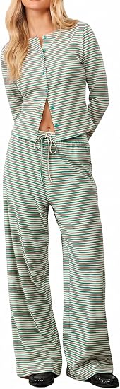 Striped Button Down Lounge Set