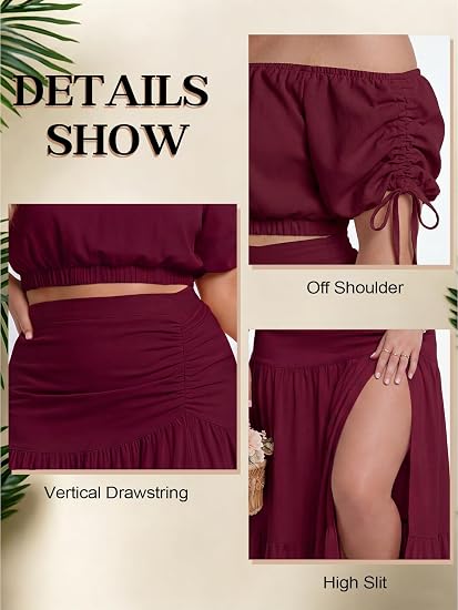 Plus Size Off Shoulder Top & Maxi Skirt Set