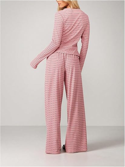 Striped Button Down Lounge Set