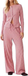 Striped Button Down Lounge Set