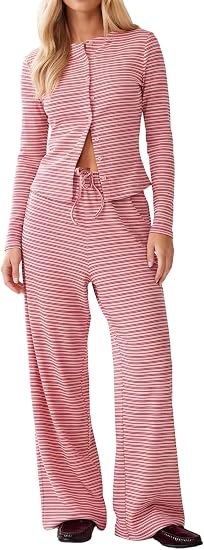 Striped Button Down Lounge Set