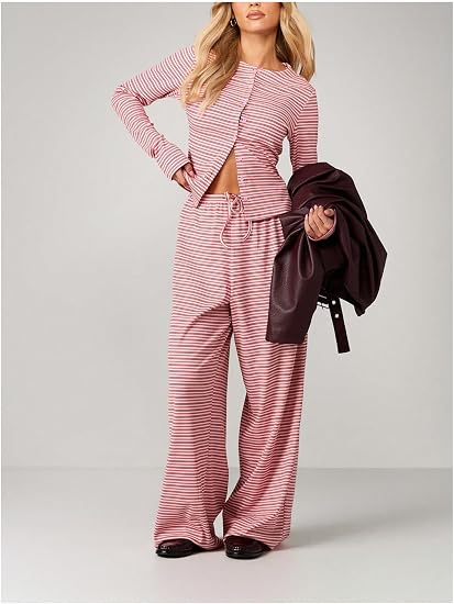 Striped Button Down Lounge Set