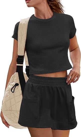 Ribbed Top & Skort 2-Piece Set