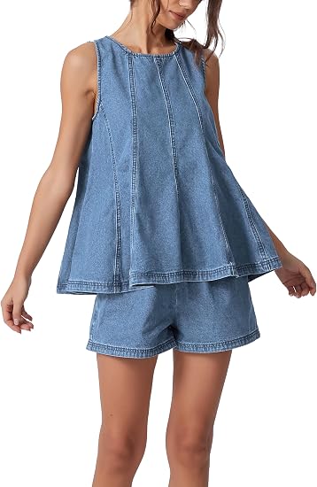 Women's Denim Set – Sleeveless Top & Jean Shorts