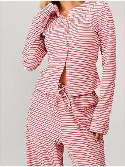Striped Button Down Lounge Set