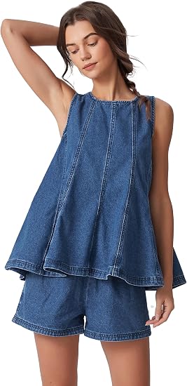Women's Denim Set – Sleeveless Top & Jean Shorts