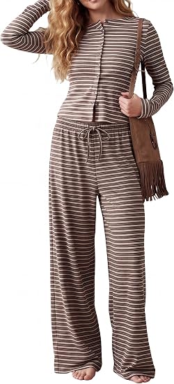 Striped Button Down Lounge Set