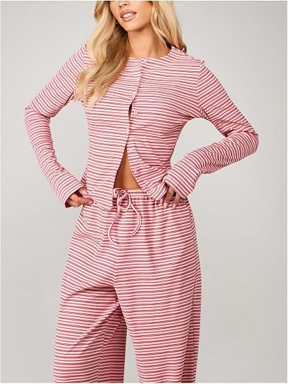 Striped Button Down Lounge Set