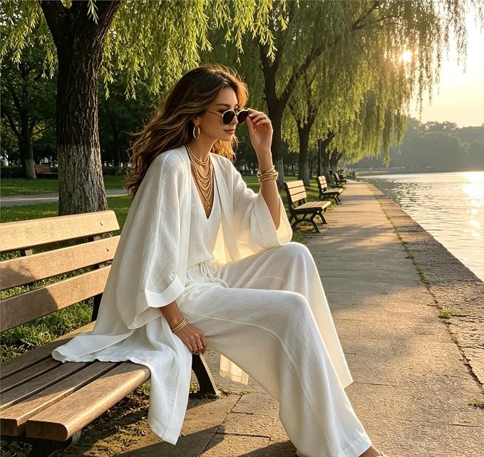 3-Piece Linen Cardigan Vacation Set