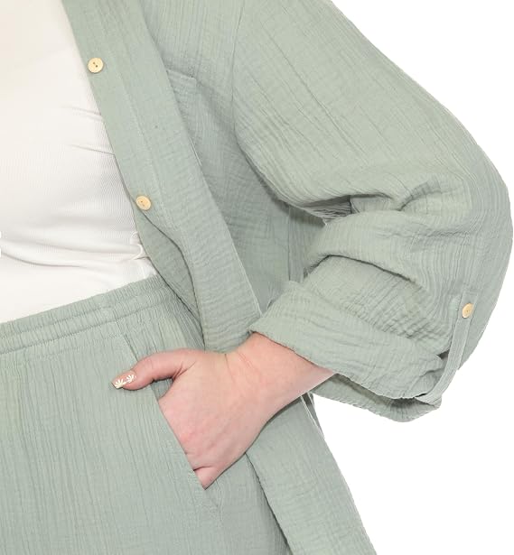 Plus Size Cotton Linen Lounge Beach Set – White Mark