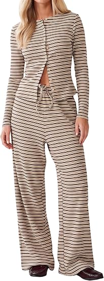 Striped Button Down Lounge Set