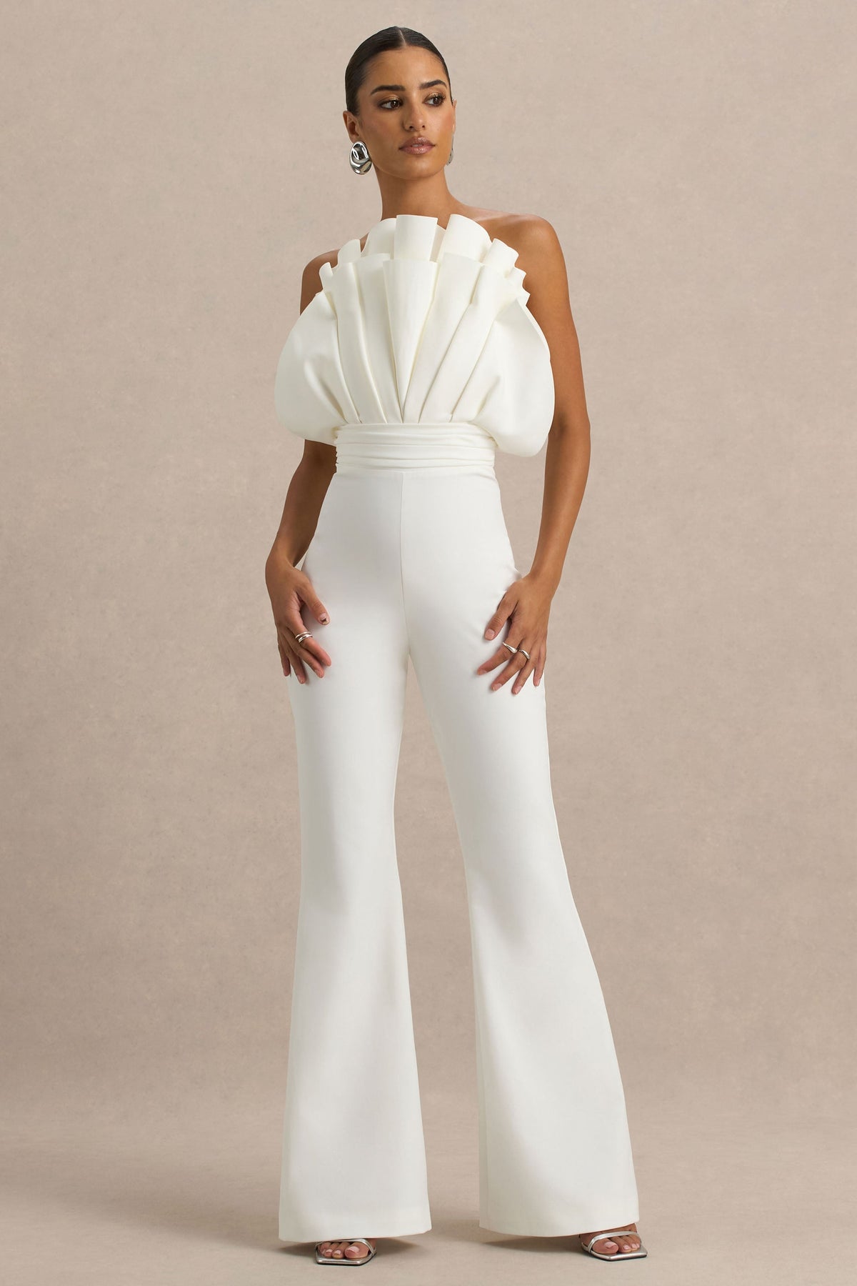 Riga | White Ruffled Asymmetric Jumpsuit
