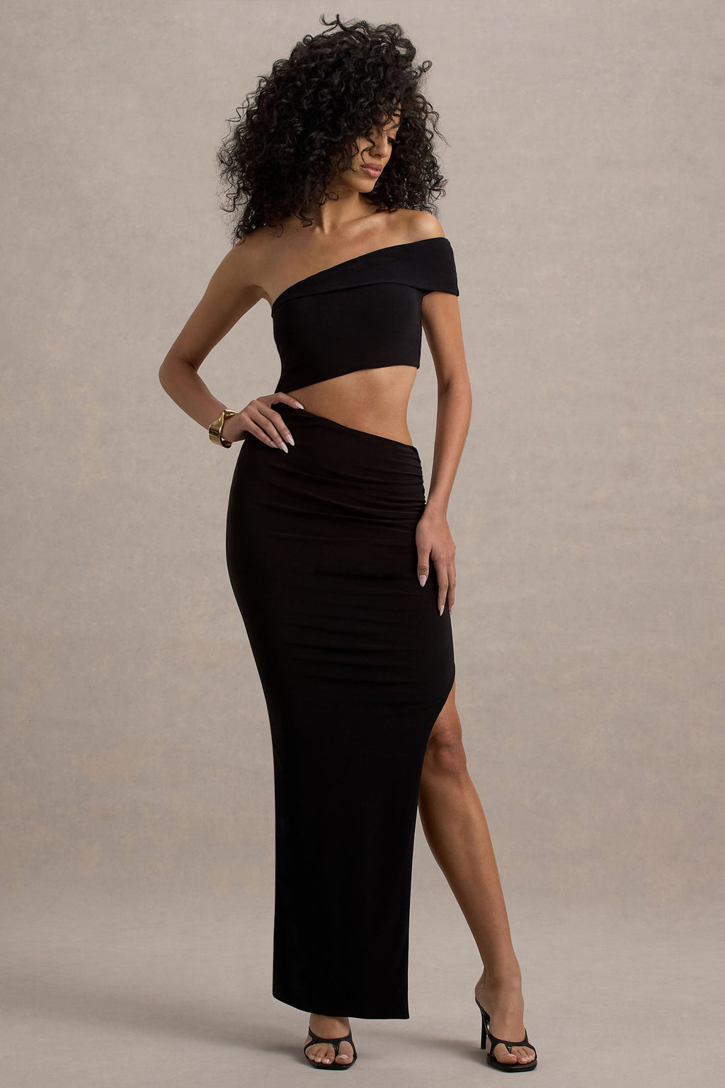 Milos | Black One-Shoulder Cut-Out Maxi Dress With Split